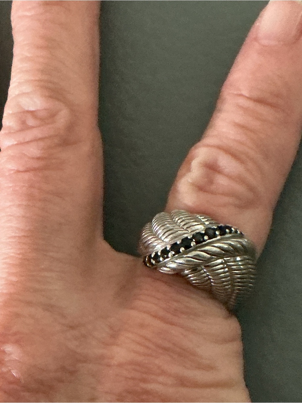 Judith Ripka Sterling Silver Leaf Ring with Sapphire stones